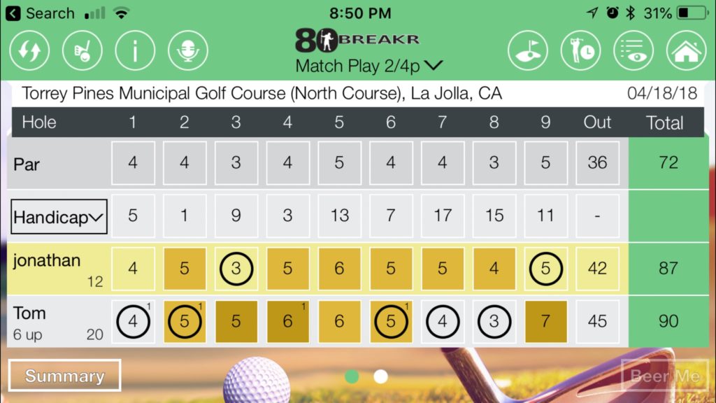 80BREAKR golf scorecard gps betting games